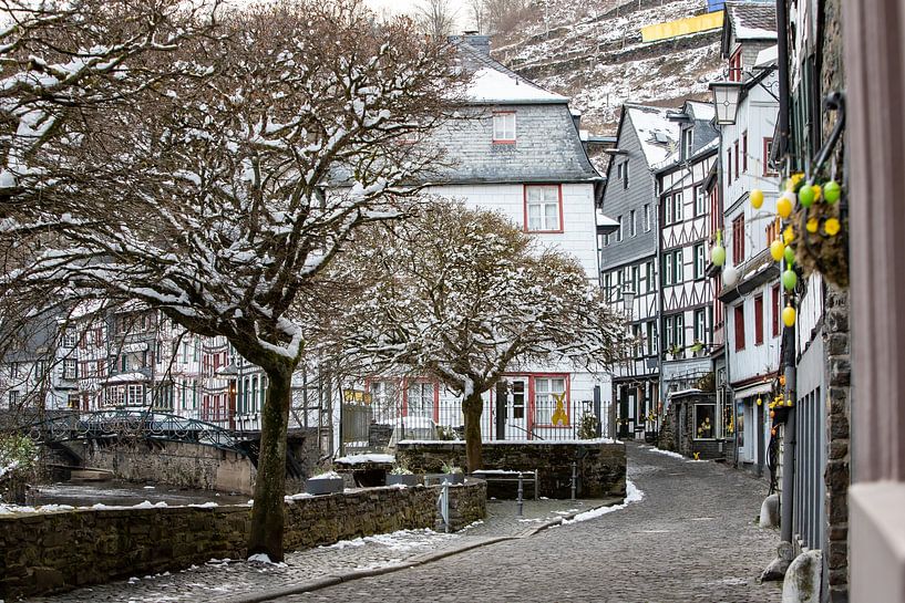 Winter in the historic village of Monschau in the German Eifel region by Peter Haastrecht, van