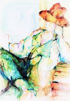 Portrait of a man reading a letter. Watercolour, hand-painted.