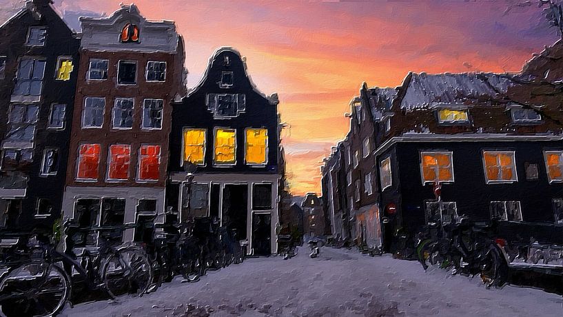 Gemälde Sonnenuntergang im verschneiten Amsterdam von Eye on You