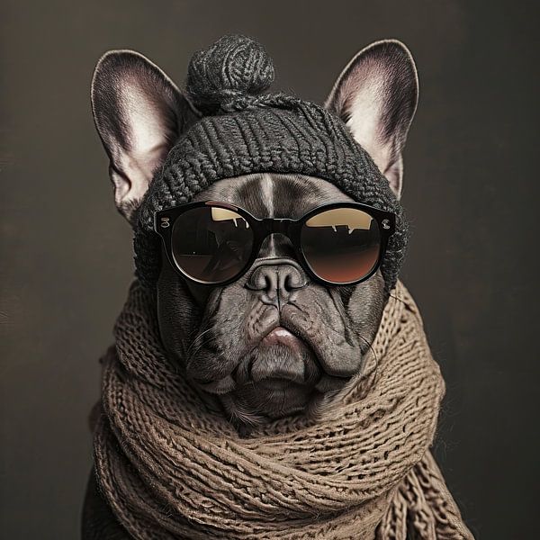 Modische Bulldogge | Bulldogge Portrait von Wunderbare Kunst