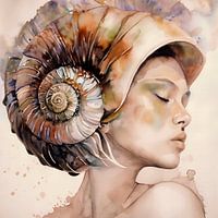 Watercolour portrait of a woman with shell