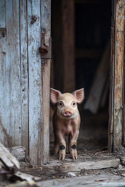 Young piglet in barn door by Imperial Art House