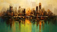 Abstract reflection of a skyline in river - oil paint