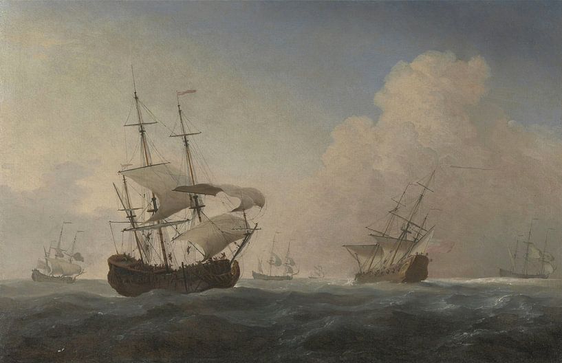 Englische Kriegsschiffe heben im Wind Offshore, Willem van de Velde der Jüngere von Meisterhafte Meister