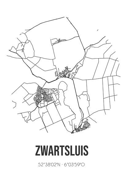 Zwartsluis (Overijssel) | Carte | Noir et blanc par Affiches de lieux