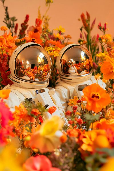 Astronauten in een zee van bloemen van Poster Art Shop