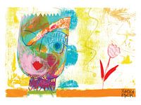 le roi qui cligne de l'œil, art joyeux et coloré, collage