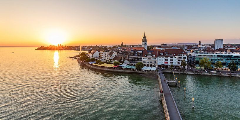 Panorama Friedrichshafen on Lake Constance at sunset by Werner Dieterich