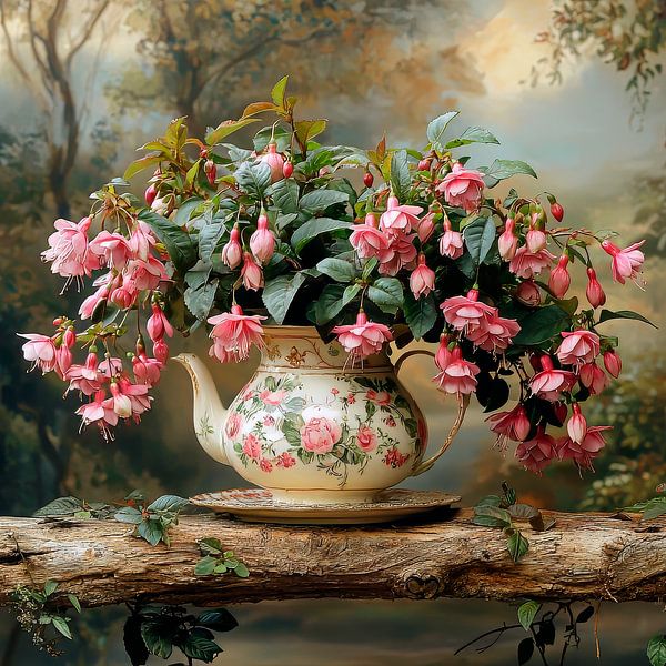 Fuchias dans une théière par Carla van Zomeren