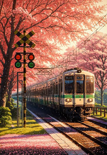 Japanese Train Cherry Blossom Sakura Spring by Ruzerin
