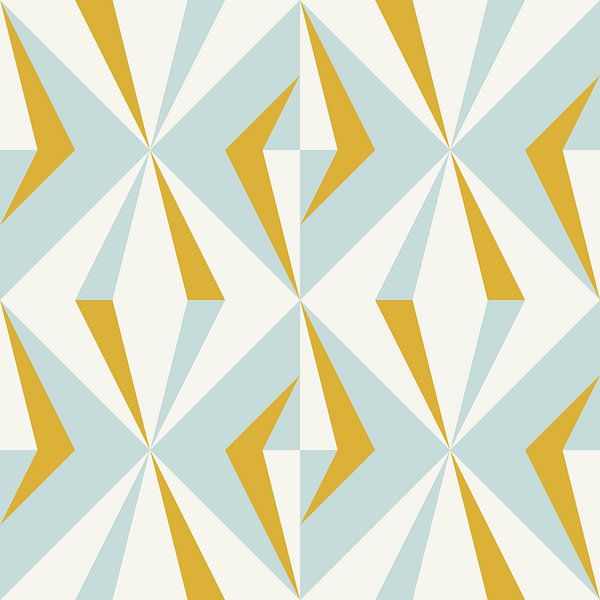 Retro-Geometrie mit Dreiecken im Bauhaus-Stil in Blau, Gelb von Dina Dankers