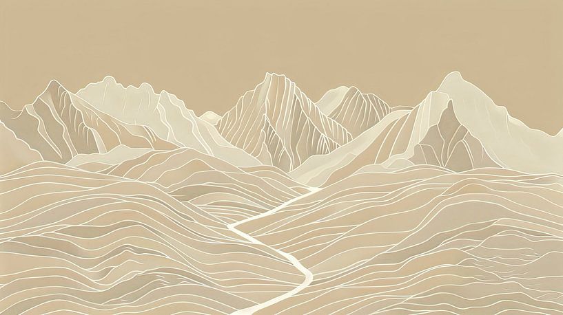 Modern Interior Art: Mountain Landscape with White Lines by Vlindertuin-Art