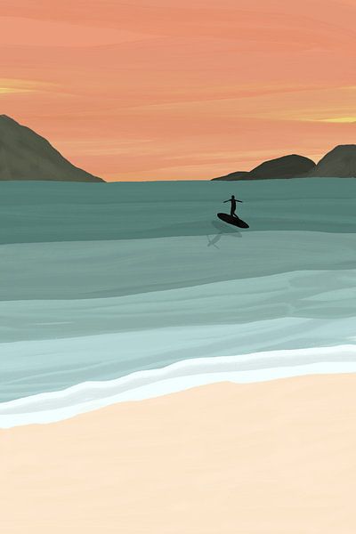 Surfer au coucher du soleil par Romy Smit