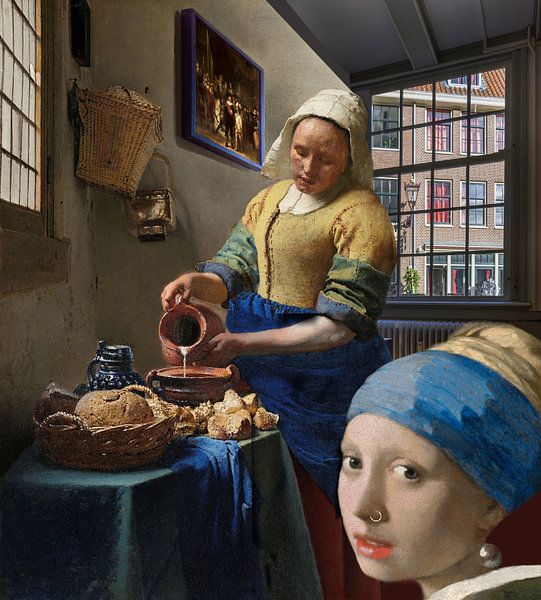 Das Milchmädchen und das Mädchen mit dem Perlenohrring von Digital Art Studio