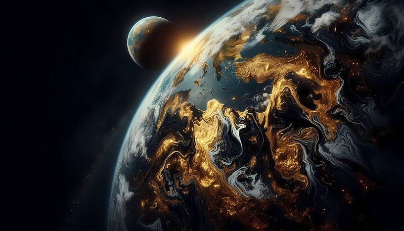 Harmonie galactique : la Terre dans l'univers doré par ButterflyPix