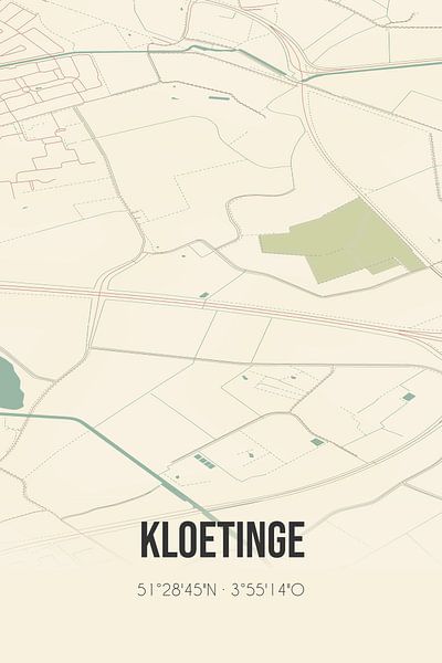Vieille carte de Kloetinge (Zélande) par Affiches de lieux