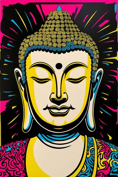 Lebendiges Pop-Art-Buddha-Porträt von Art & Soul Creations