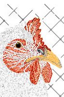 Hühner hinter Netzen im Stil des Pointillismus