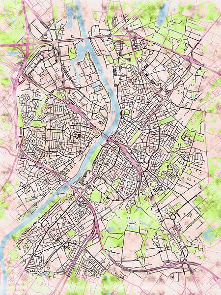 Kaart van Venlo in de stijl 'Soothing Spring' van Maporia