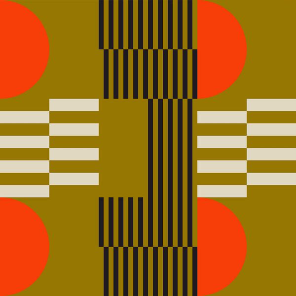 Funky retro geometrische 20. Moderne abstracte kunst in heldere kleuren. van Dina Dankers