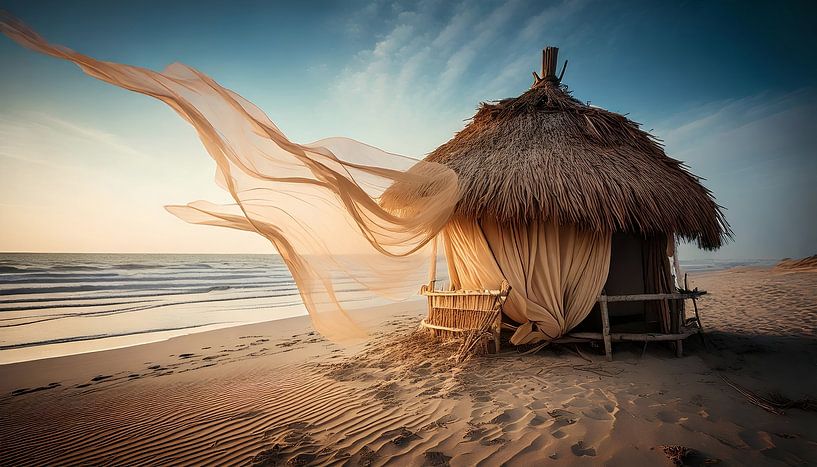 Hut on a deserted beach by Martine Affre Eisenlohr