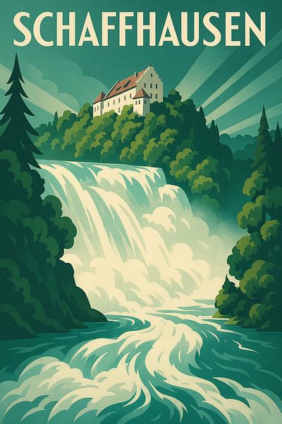 Schaffhausen Rhine Falls Art Deco Travel Poster by Travel Shop