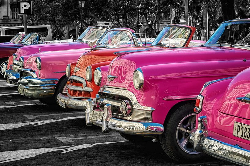 Pink Classic Cars Havana Cuba Colorkey by Carina Buchspies