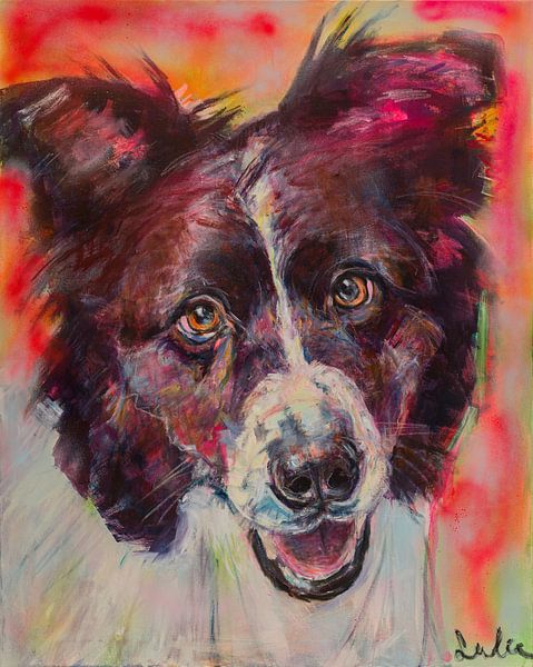 Border Collie portret van Schilderijen Liesbeth Serlie