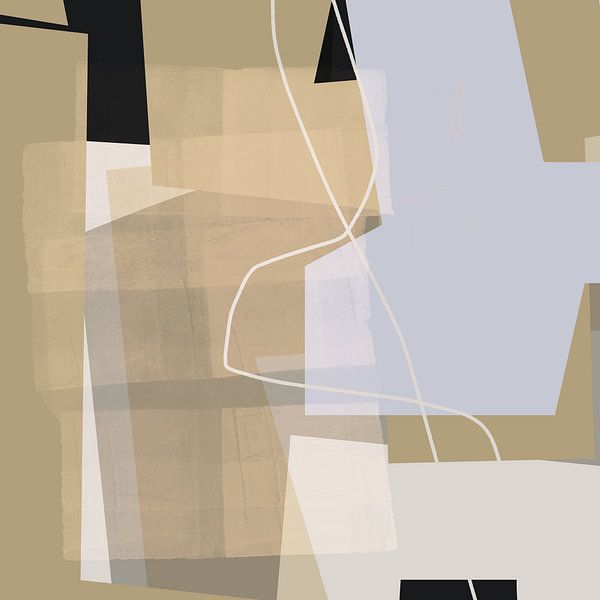 Abstrakte Malerei mit Formen in Beige, Hellblau, Schwarz von Dina Dankers