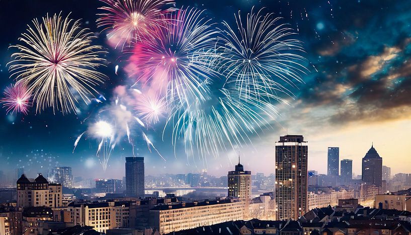 Feux d'artifice au-dessus de la ville la nuit par Animaflora PicsStock