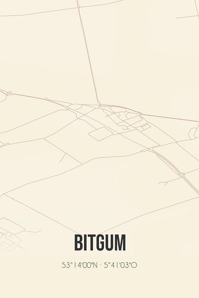 Carte vintage de Bitgum (Fryslan) par Affiches de lieux