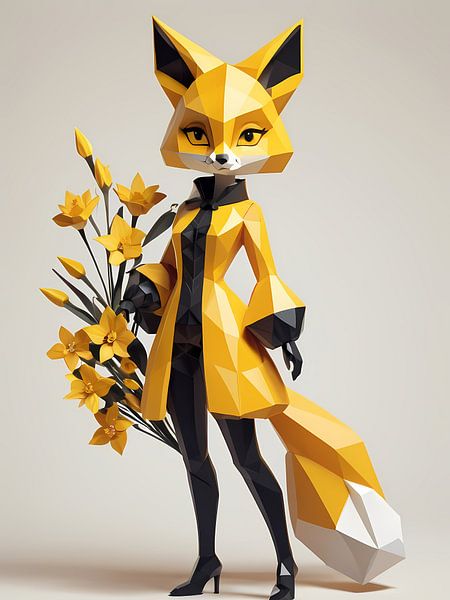 Low poly floral fox girl, schwarz und gelb von 1xMerch