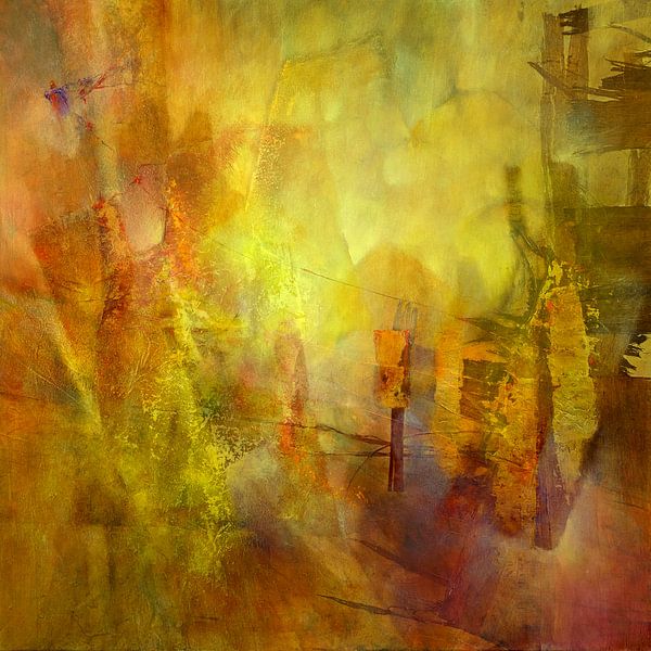Goldenes Licht mit orange und grün von Annette Schmucker