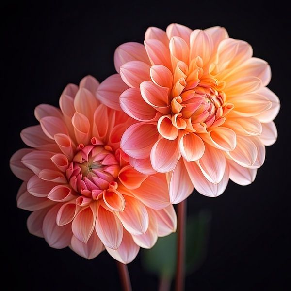 Two salmon-coloured Dahlia&#039;s by Vlindertuin-Art
