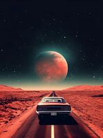 muscle car in mars with moon space world earth