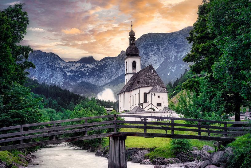 Parish church of St. Sebastian in Ramsau near Berchdesgaden in Bavaria. by Voss photography