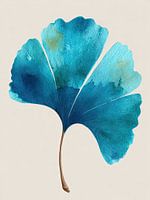 Blaues Ginkgoblatt in Aquarell