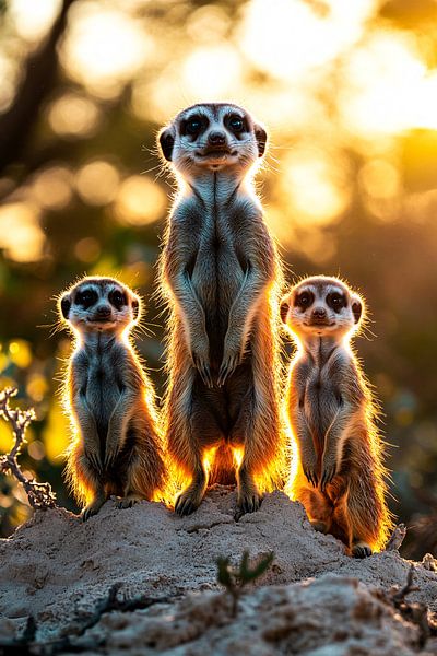 Familie Erdmännchen bei Sonnenuntergang von Imperial Art House