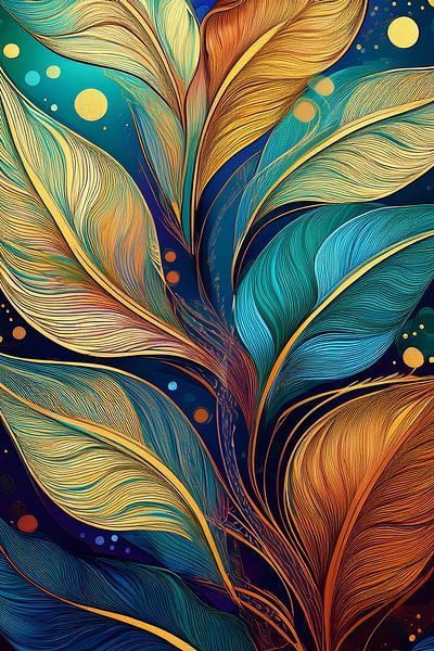 Behang met structuur en bladeren in groen en goud van Jörg B. Schubert