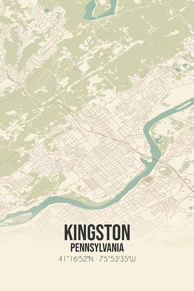 Vintage map of Kingston (Pennsylvania), USA. by Prints of Place