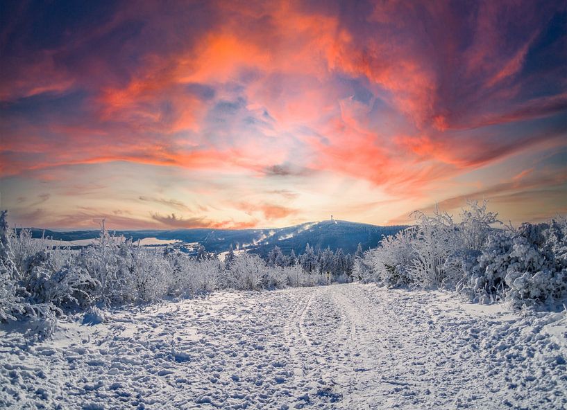 Fantastique journée d'hiver dans les monts Métallifères avec neige et coucher de soleil par Animaflora PicsStock