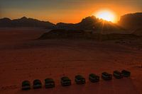 Desert camp Wadi Rum Desert Jordan at sunset