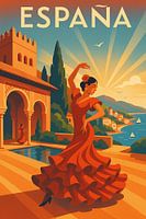 España Art Deco Poster - Flamenco Passie en Mediterraan Licht