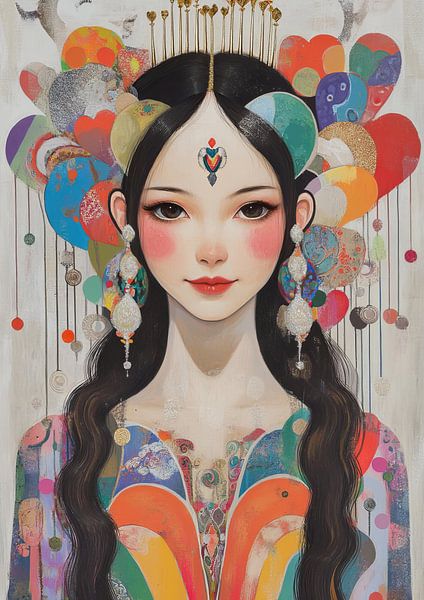 Weibliche Dekoration | Bunte Herzen von Blickfänger Gemälde