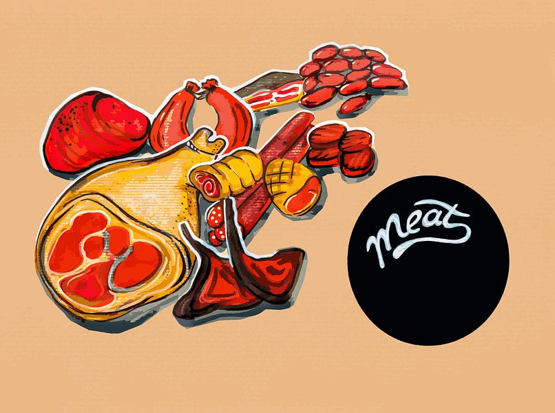 keuken illustratie van vleesproducten par Ariadna de Raadt-Goldberg