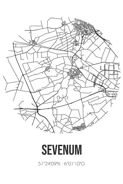 Sevenum (Limburg) | Karte | Schwarz-weiß von Ortsdrucke