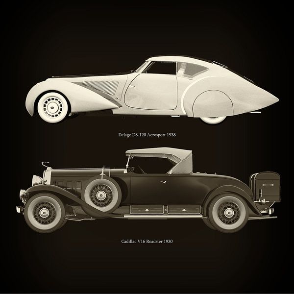 Delage D8-120 Aerosport 1938 und Cadillac V16 Roadster 1930 von Jan Keteleer