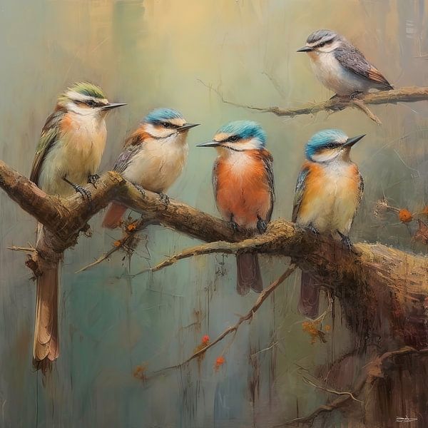 abstraktes Aquarell eines Vogels von Gelissen Artworks