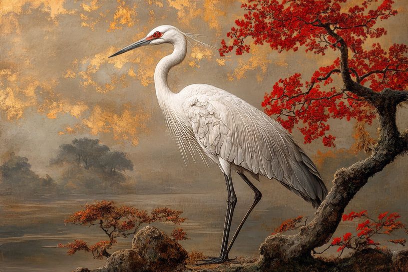 grue japonaise dans un paysage par Egon Zitter