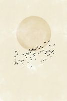 Clair de lune minimaliste : Oiseaux en vol - Japandi Digital Wall Art